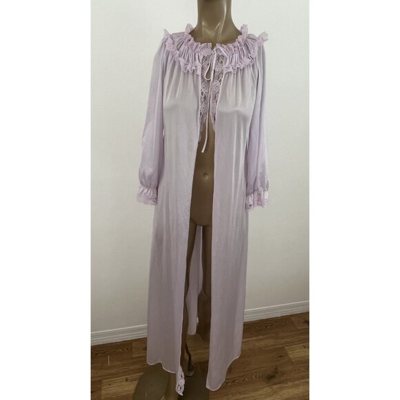Vintage Glencraft Lingerie Women's M 100% Nylon Purple Robe Open Front Lace Trim - Picture 1 of 8